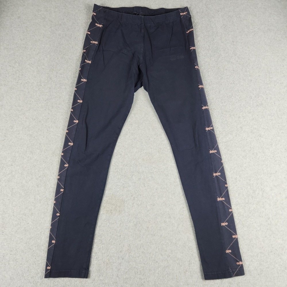 Adidas Leggings Womens Medium Navy Blue Cotton Yoga Athleisure Elastic Waist